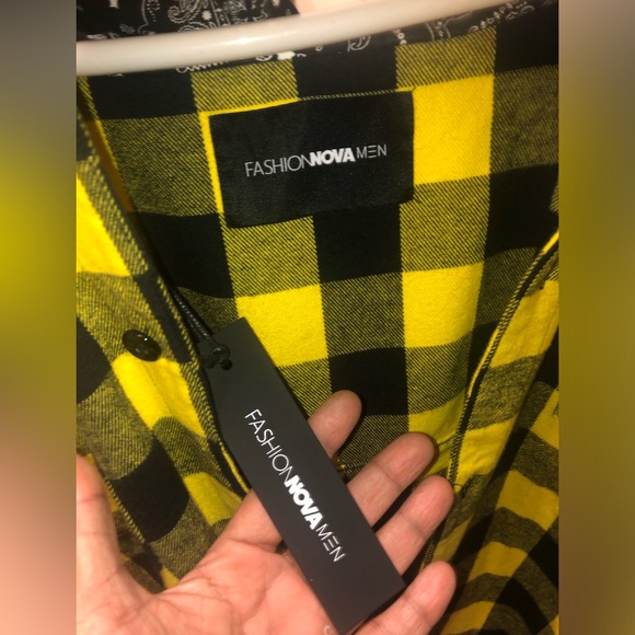 NWT Fashion Nova Plaid Double Layer Woven Hoodie Yellow/Combo - Picture 10 of 11